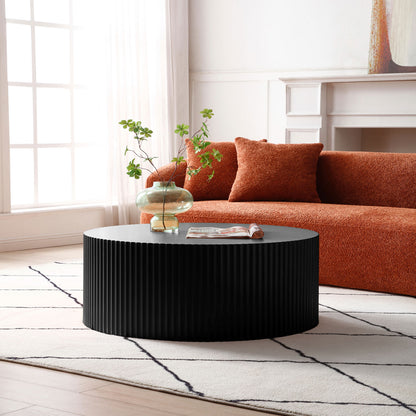 Sleek Black Round Coffee Table - Apartment Living for Living Room