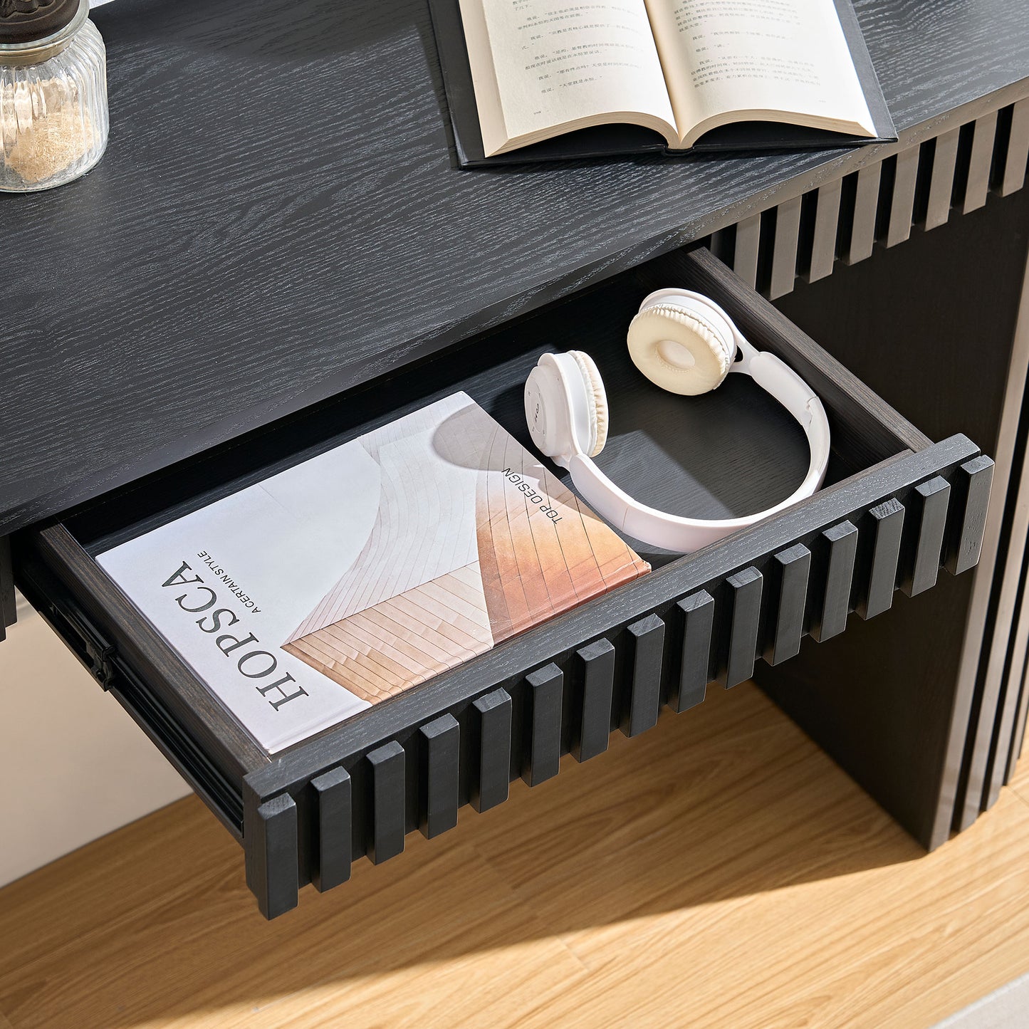 Black MDF Console Table with Drawer - 59" Entryway Table