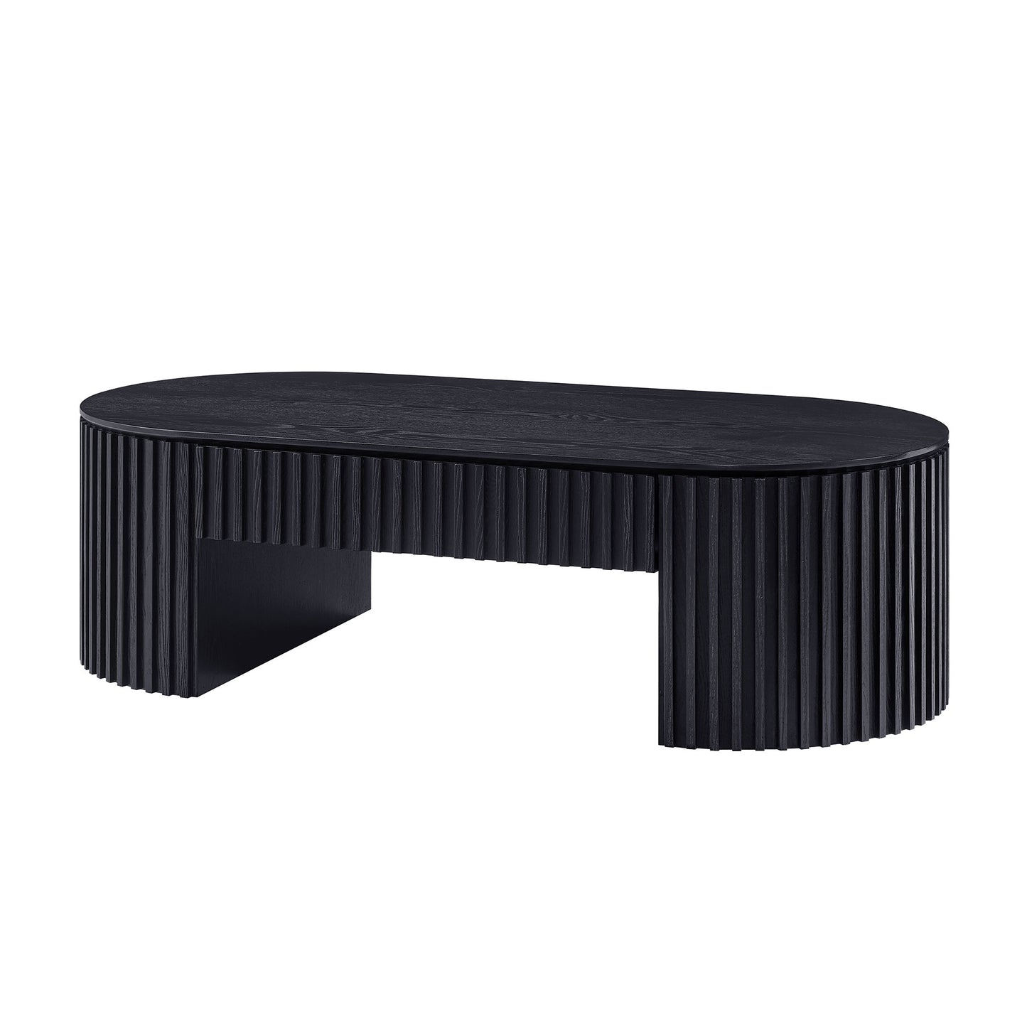 51.18'' Oval Wood Coffee Table With Drawer  Mid Century Modern Coffee Table Unique Coffee Table for Living Room Furniture, Tea Table BLACK