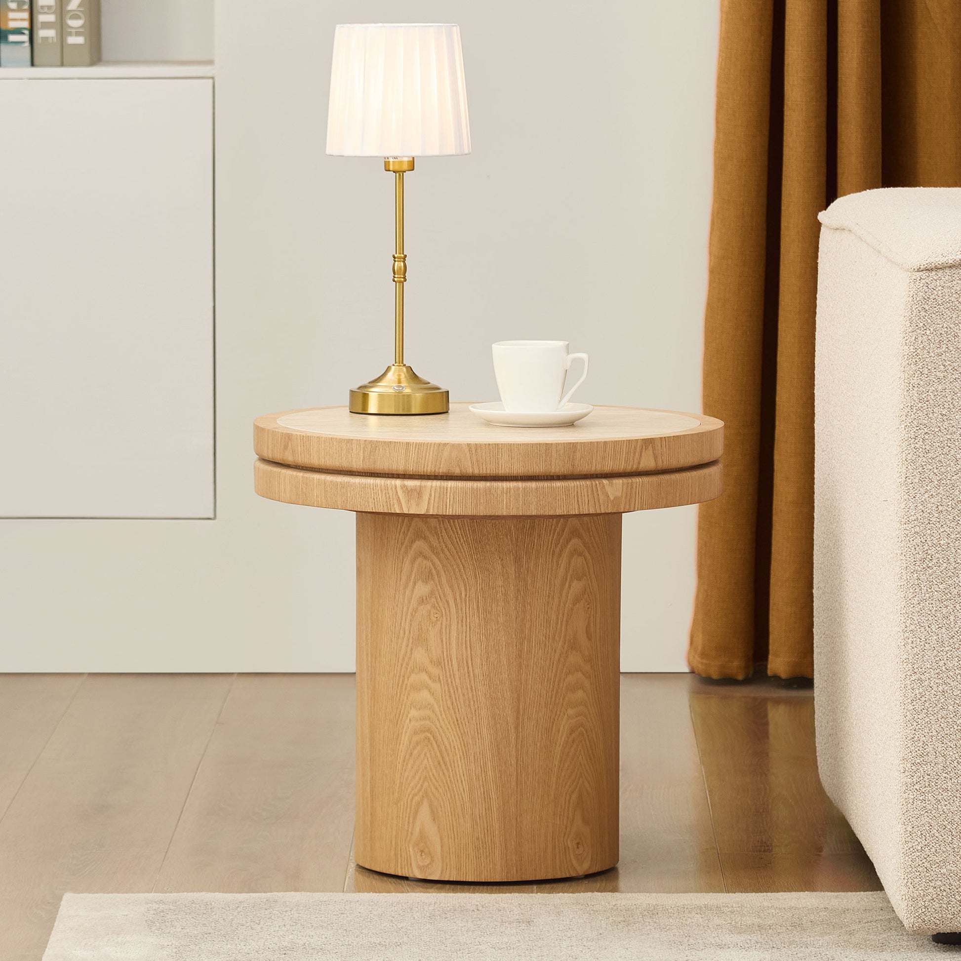 19.49 inch Round MDF Side Table Sintered Stone Tabletop for Living Room Bedroom Natural