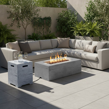 U_STYLE 2-in-1 Outdoor Fire Pit & Propane Tank Stand Set,41.9''Outdoor Rectangular Propane Fire Pit 40000 BTU With 15.75''MGO Propane Tank Cover Table Suitable For Courtyard,Lawn,Patios, Decks.