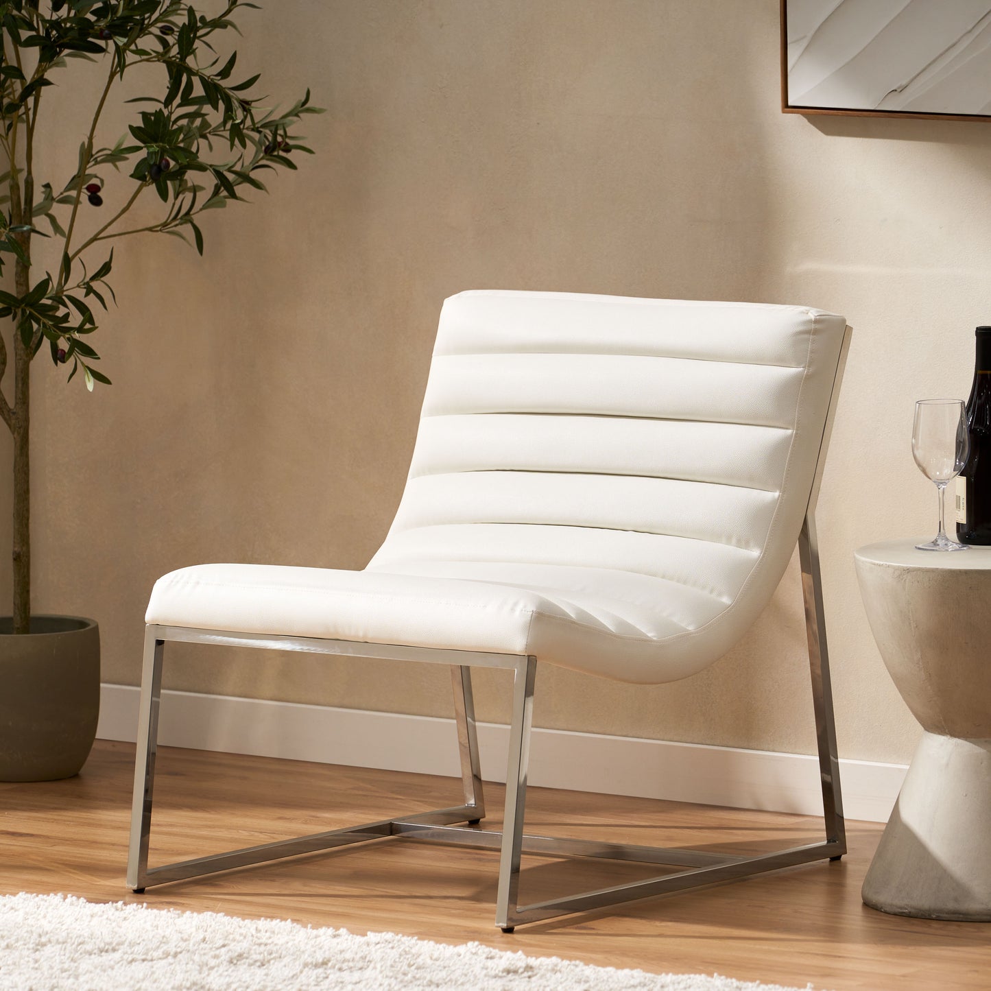 White Metal & Wood Roll Chair - Accent Seating for Living Room