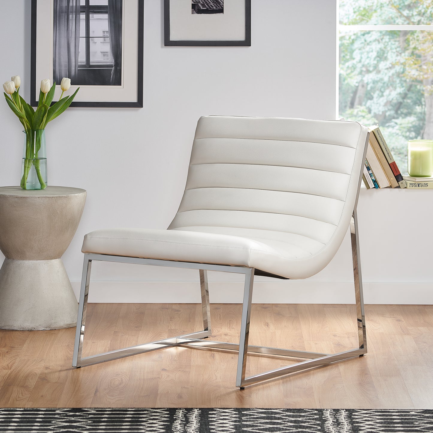 White Metal & Wood Roll Chair - Accent Seating for Living Room