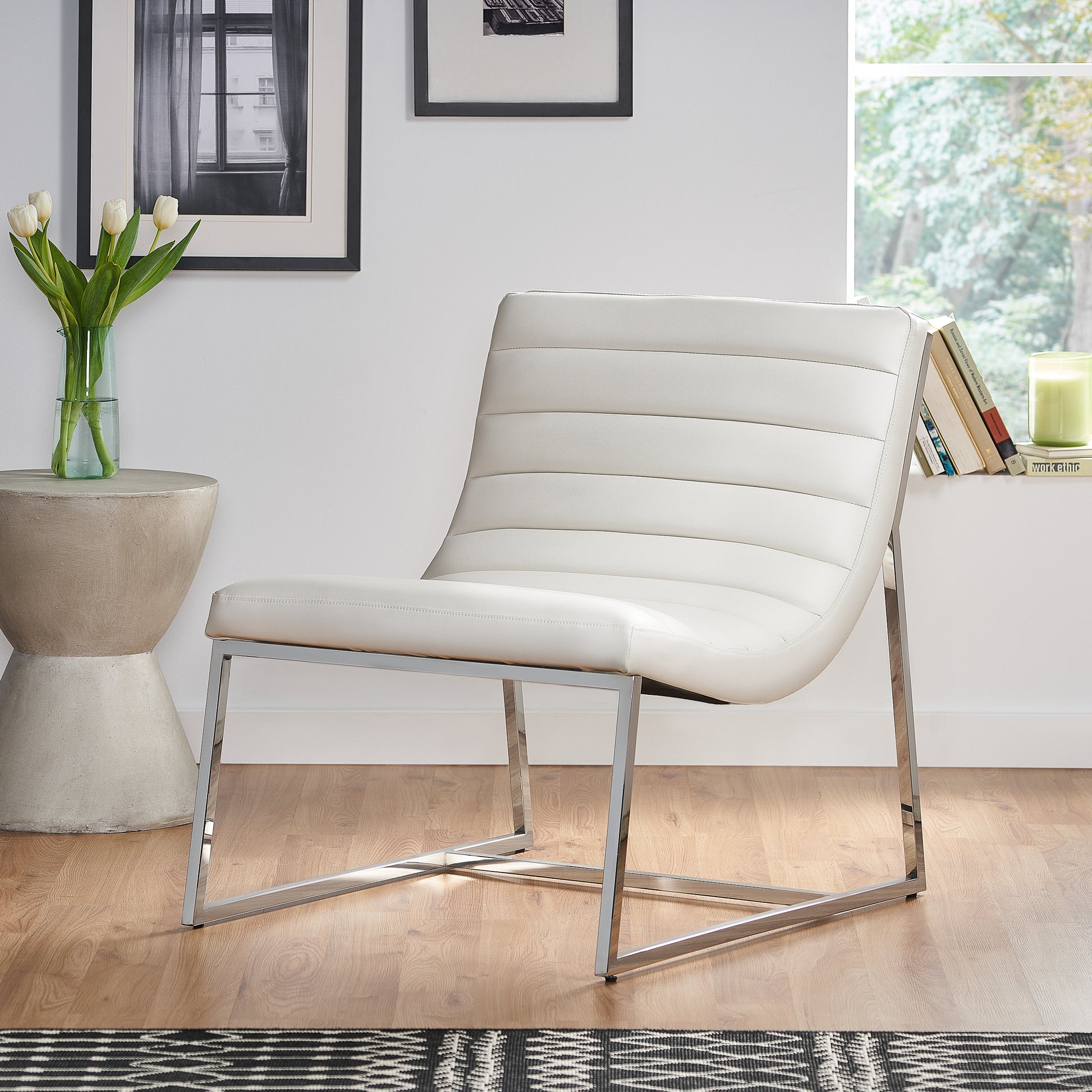 White Metal & Wood Roll Chair - Accent Seating for Living Room