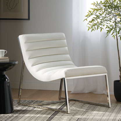 White Metal & Wood Roll Chair - Accent Seating for Living Room