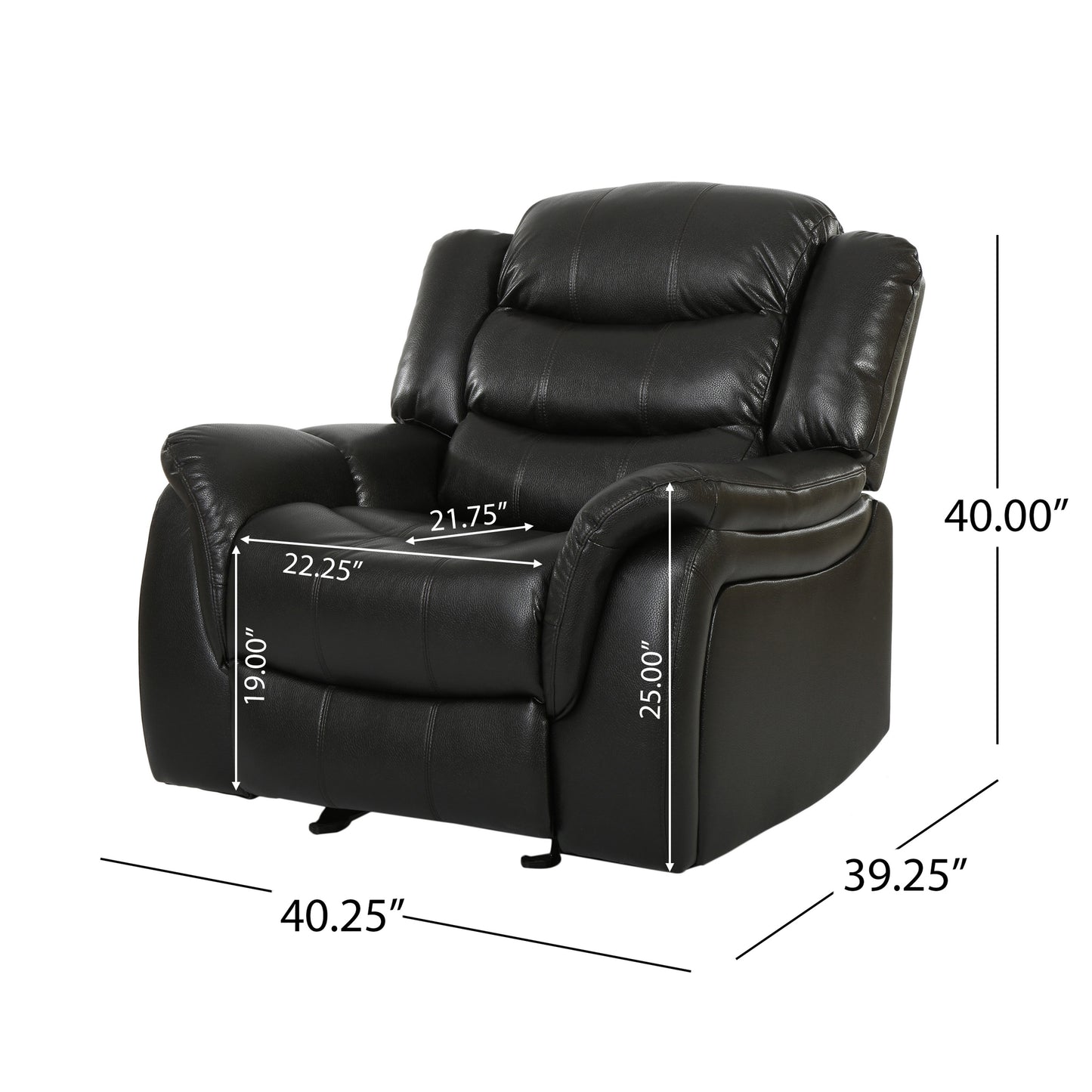 Black Berry Leather Glider Recliner - 40" Wide for Living Room