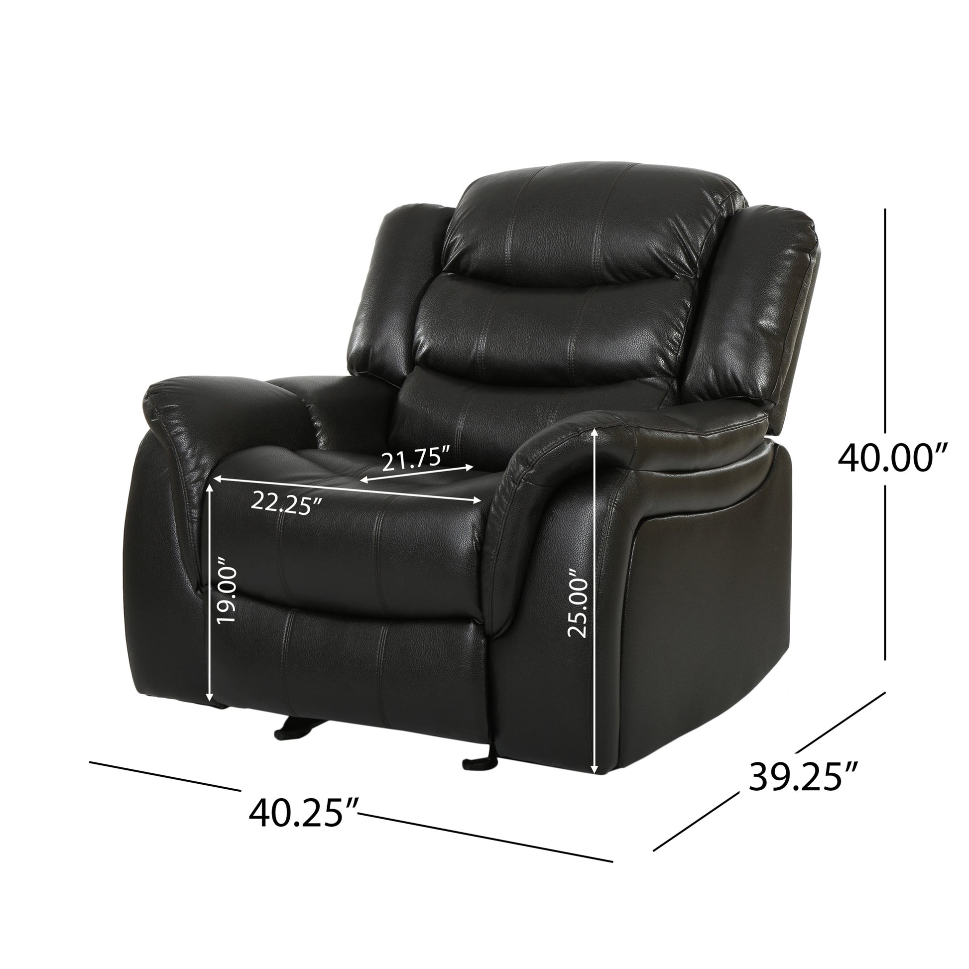 Black Berry Leather Glider Recliner - 40" Wide for Living Room