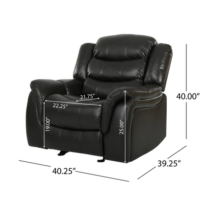 Black Berry Leather Glider Recliner - 40" Wide for Living Room
