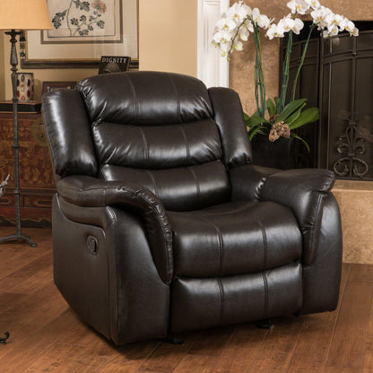 Black Berry Leather Glider Recliner - 40" Wide for Living Room
