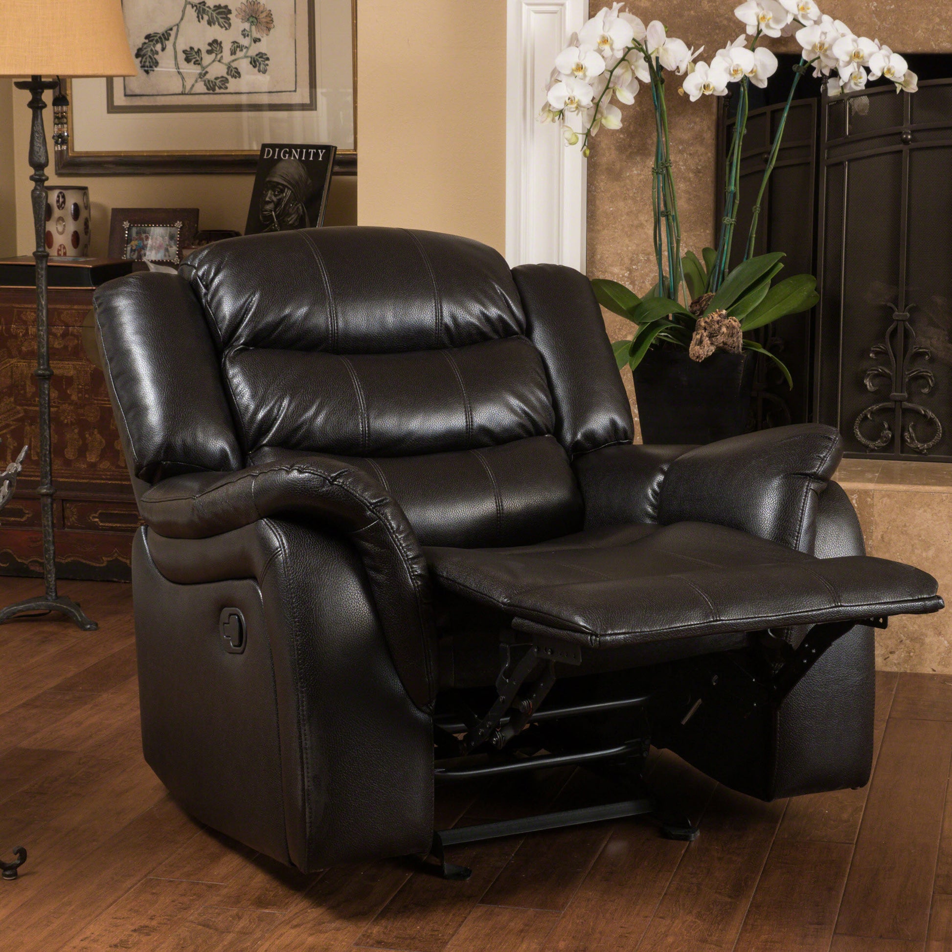 Black Berry Leather Glider Recliner - 40" Wide for Living Room
