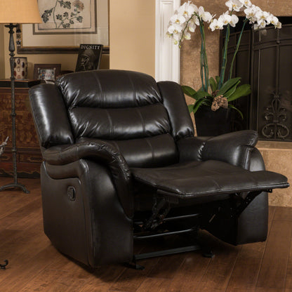 Black Berry Leather Glider Recliner - 40" Wide for Living Room