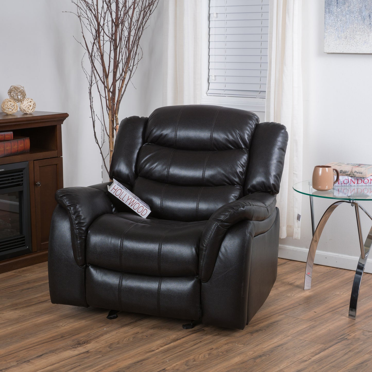Black Berry Leather Glider Recliner - 40" Wide for Living Room