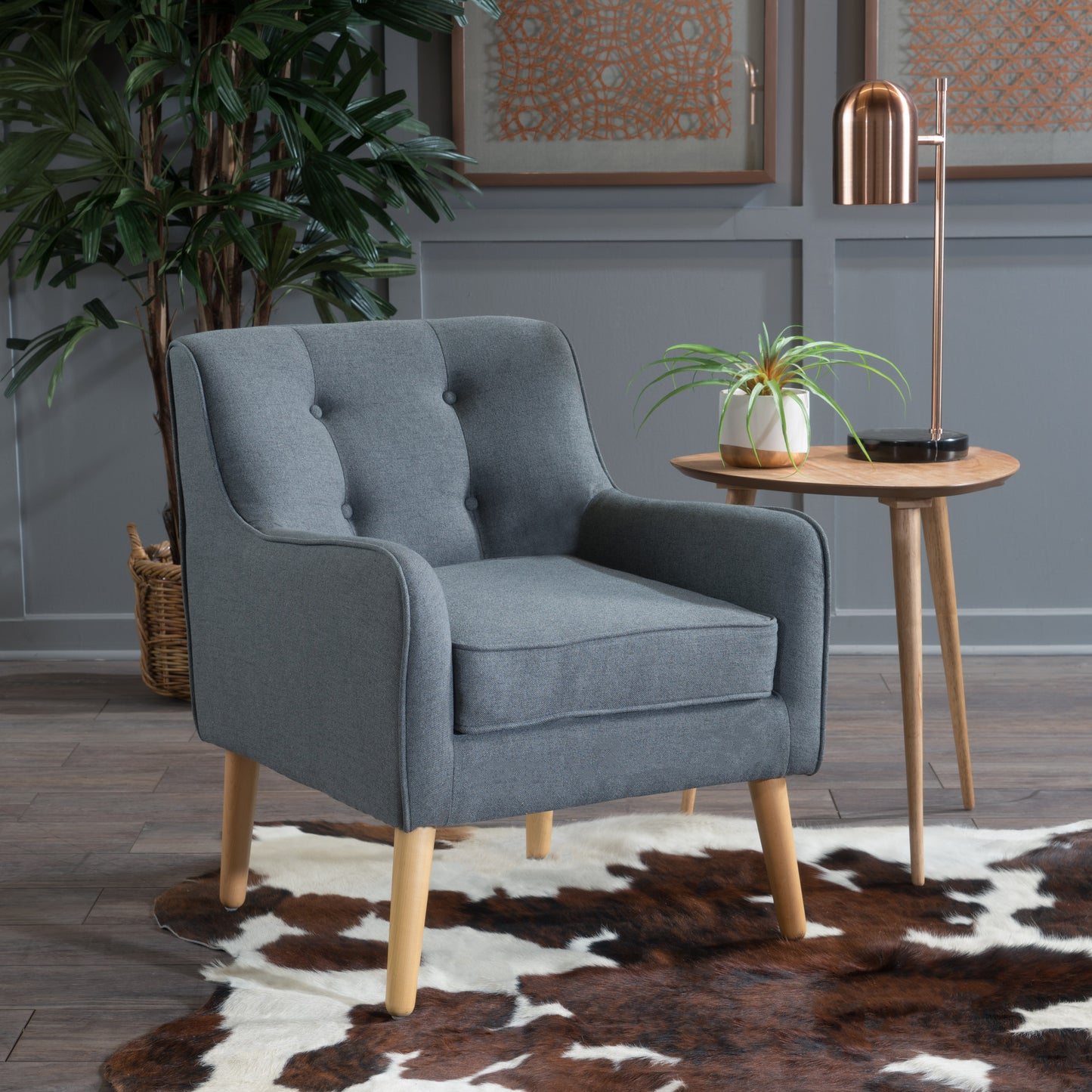 Mid-Century Modern Arm Chair - Charcoal Fabric