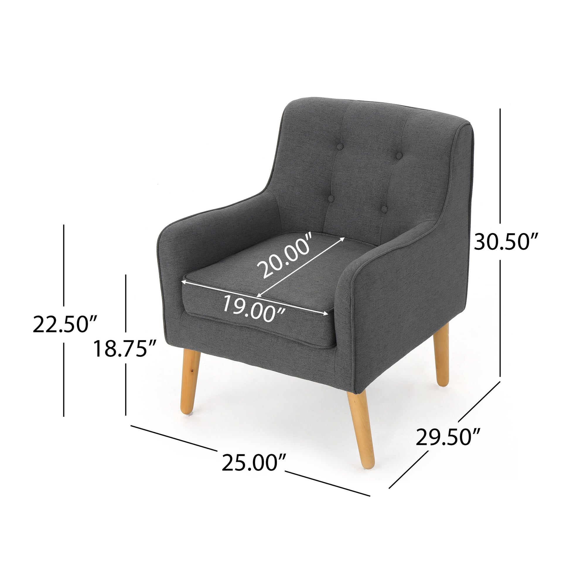 Mid-Century Modern Arm Chair - Charcoal Fabric