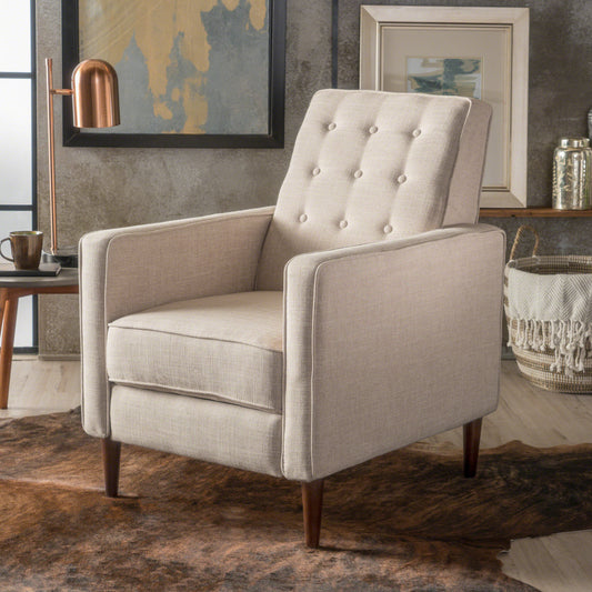 Fabric Recliner Chair Mid-Century Modern Recliner Pushback Single Recliner Sofa with Thicker Seat Cushion Tufted Upholstered Sofa with Wooden leg for Living Room Bedroom