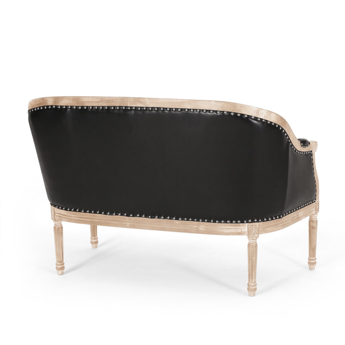 Black PU Button Tufted Loveseat with Turned Legs for Living Room