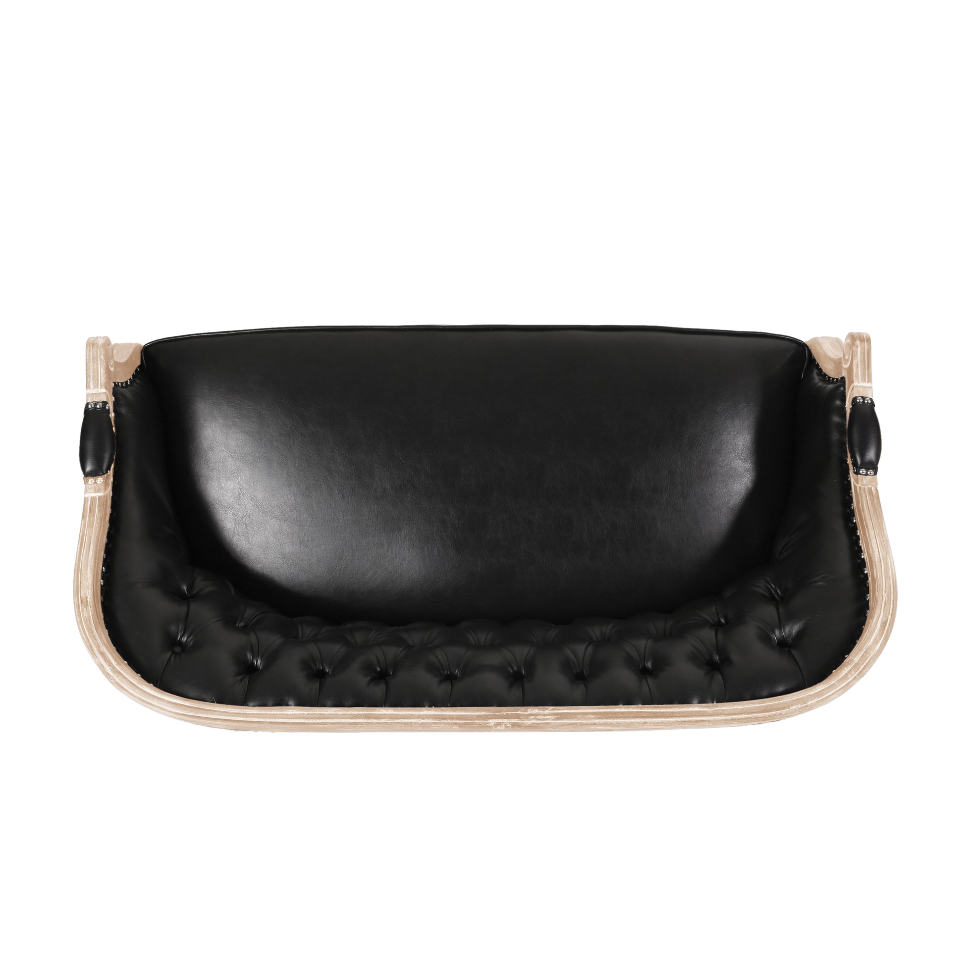 Black PU Button Tufted Loveseat with Turned Legs for Living Room