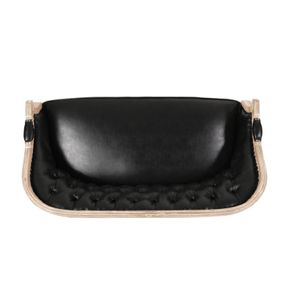 Black PU Button Tufted Loveseat with Turned Legs for Living Room
