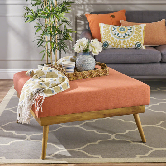 33" Large Square Ottoman Coffee Table, Upholstered Footrest Ottoman with Wood Farmhouse, for Living Room