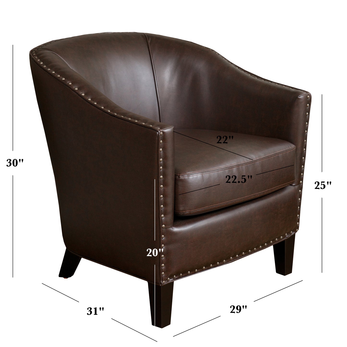 Brown Bonded Leather Club Chair - 29.25" Deep
