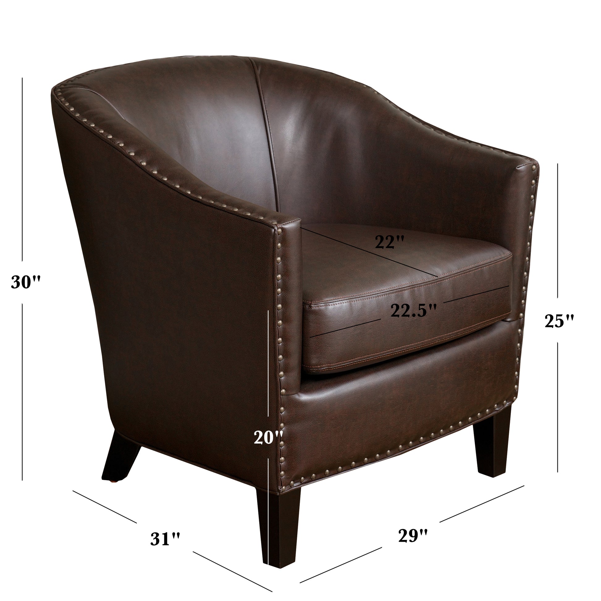 Brown Bonded Leather Club Chair - 29.25" Deep