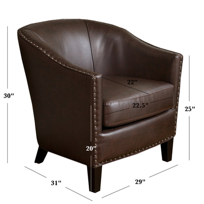 Brown Bonded Leather Club Chair - 29.25" Deep