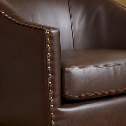 Brown Bonded Leather Club Chair - 29.25" Deep