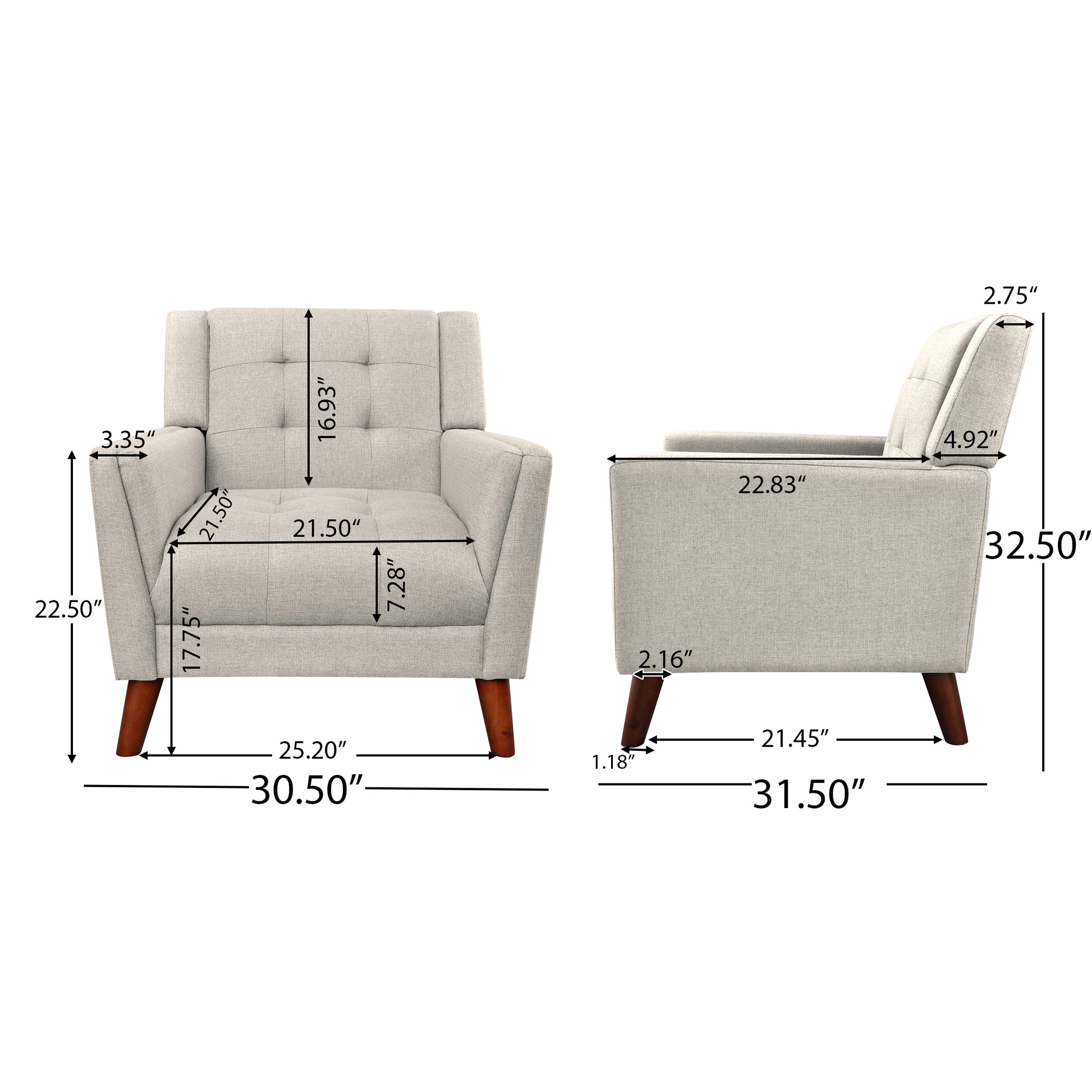 Beige Fabric Mid-Century Club Chair - 30.5" W