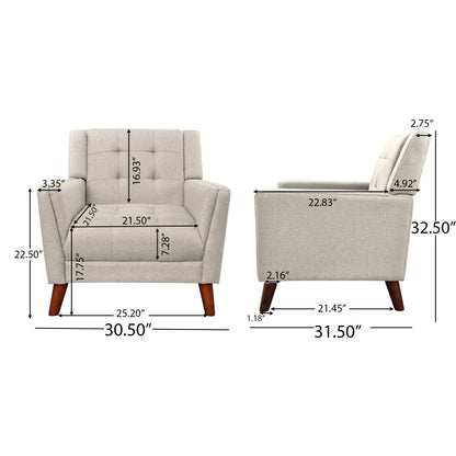 Beige Fabric Mid-Century Club Chair - 30.5" W