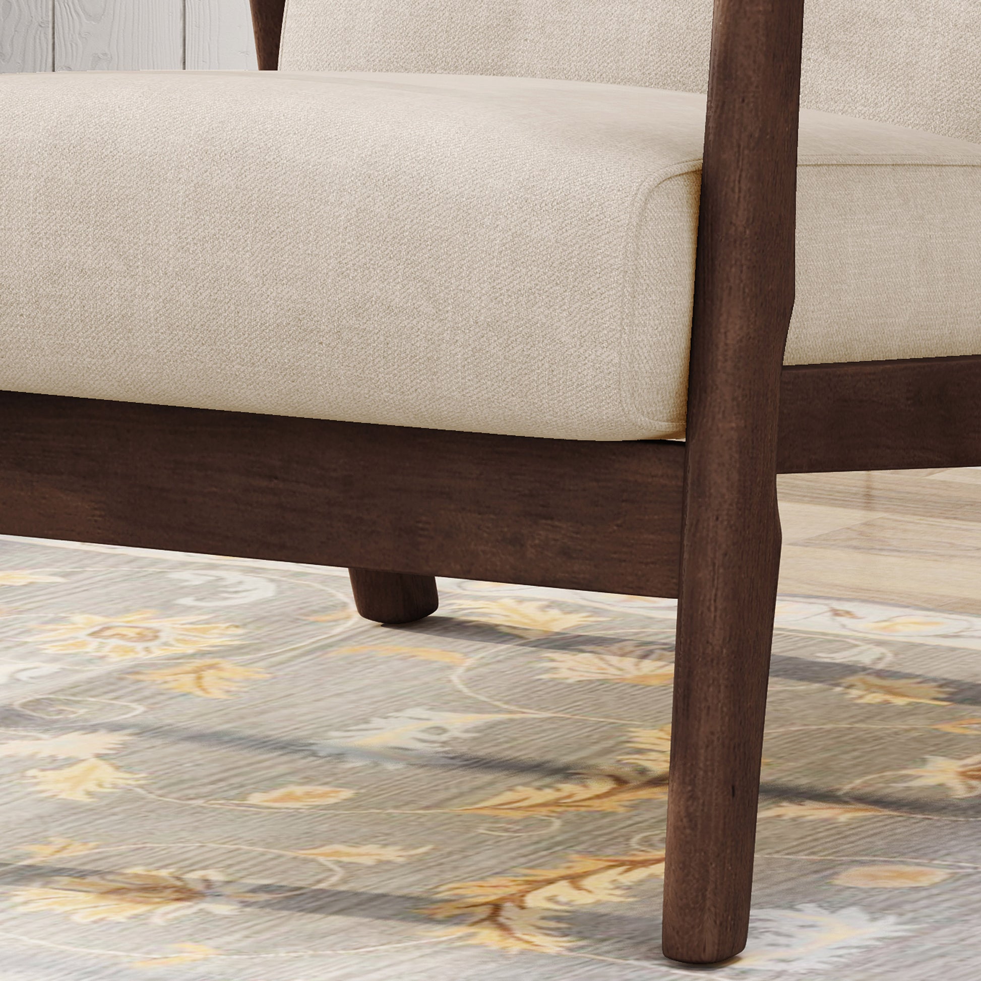 Mid-Century Accent Chair Beige, Tufted Armchair - 25.25"W