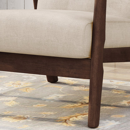 Mid-Century Accent Chair Beige, Tufted Armchair - 25.25"W