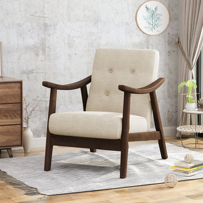 Mid-Century Accent Chair Beige, Tufted Armchair - 25.25"W