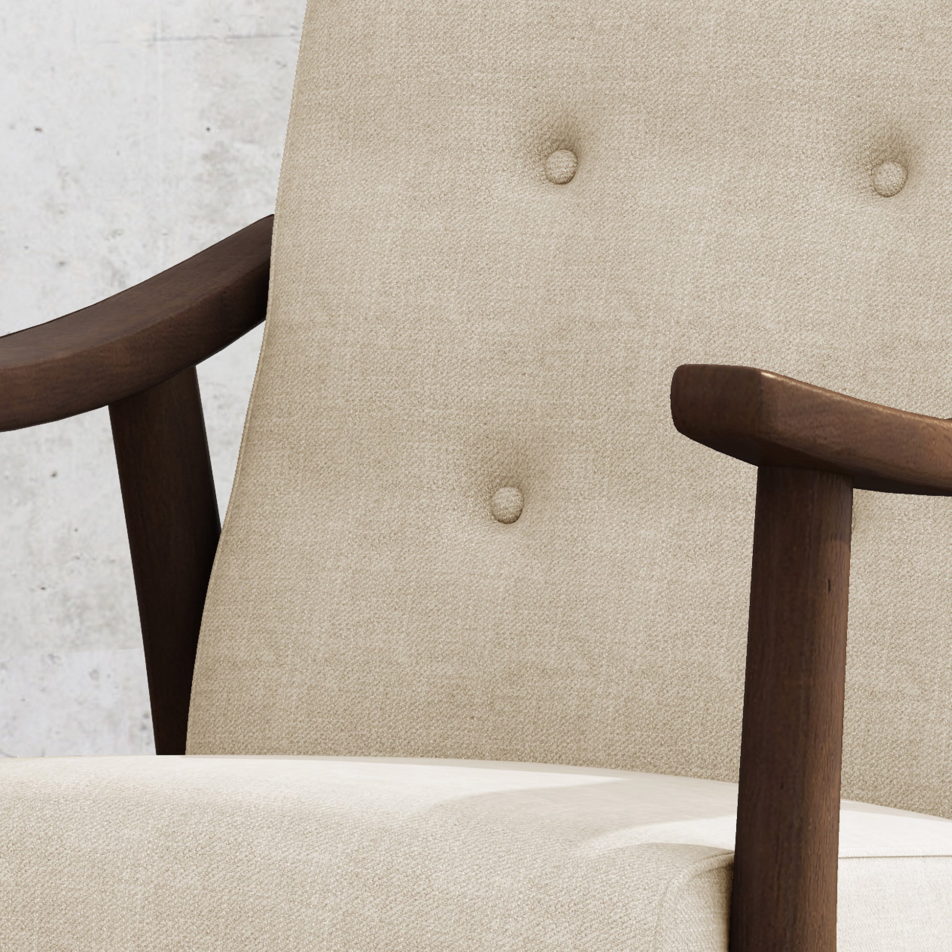 Mid-Century Accent Chair Beige, Tufted Armchair - 25.25"W