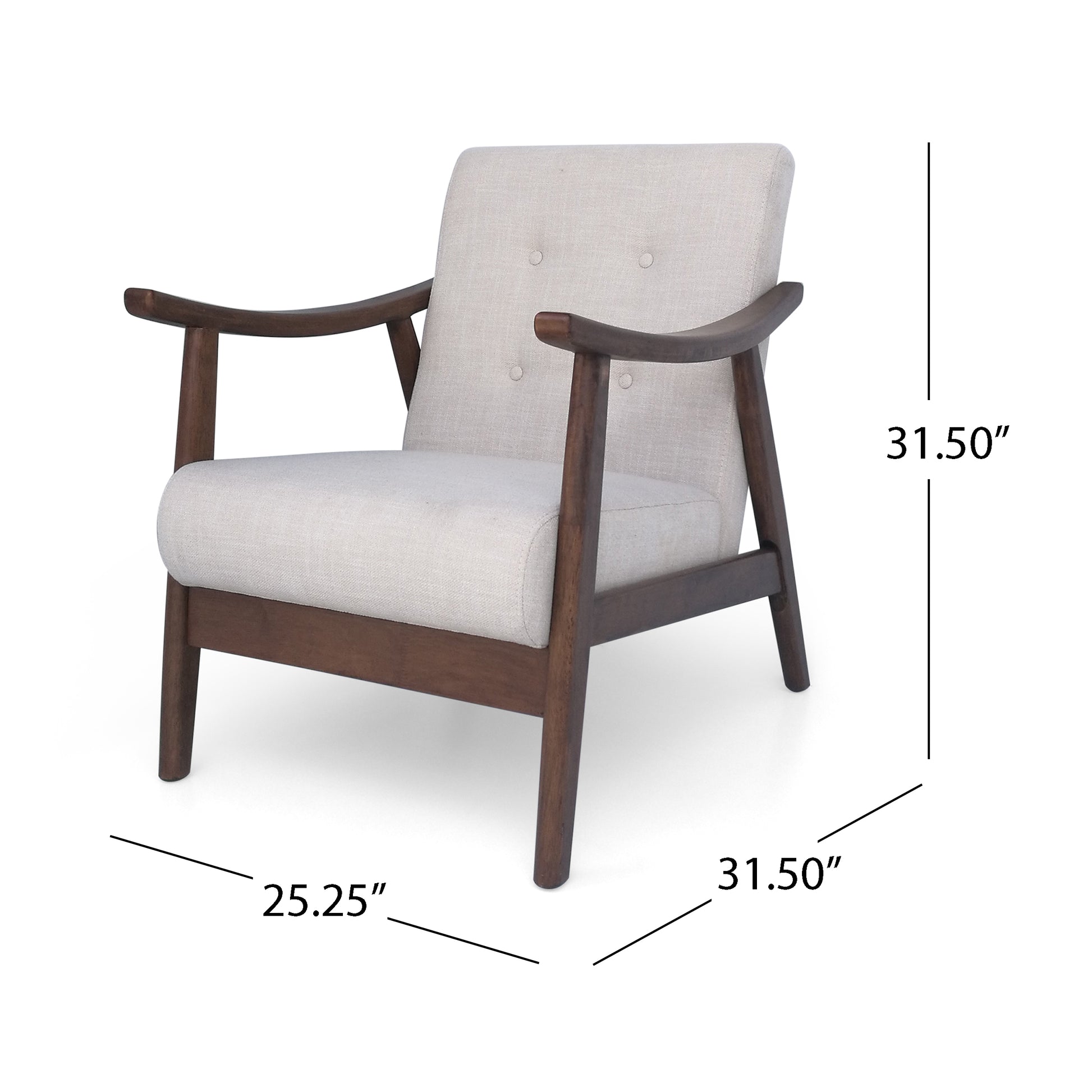 Mid-Century Accent Chair Beige, Tufted Armchair - 25.25"W