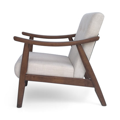Mid-Century Accent Chair Beige, Tufted Armchair - 25.25"W