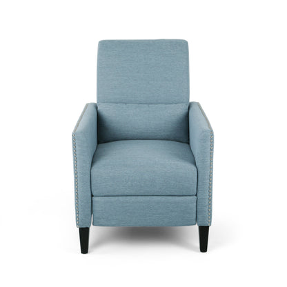 Light Blue Fabric Push-Back Recliner - Contemporary Style