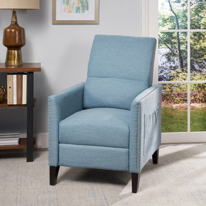 Light Blue Fabric Push-Back Recliner - Contemporary Style
