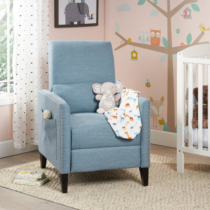 Light Blue Fabric Push-Back Recliner - Contemporary Style