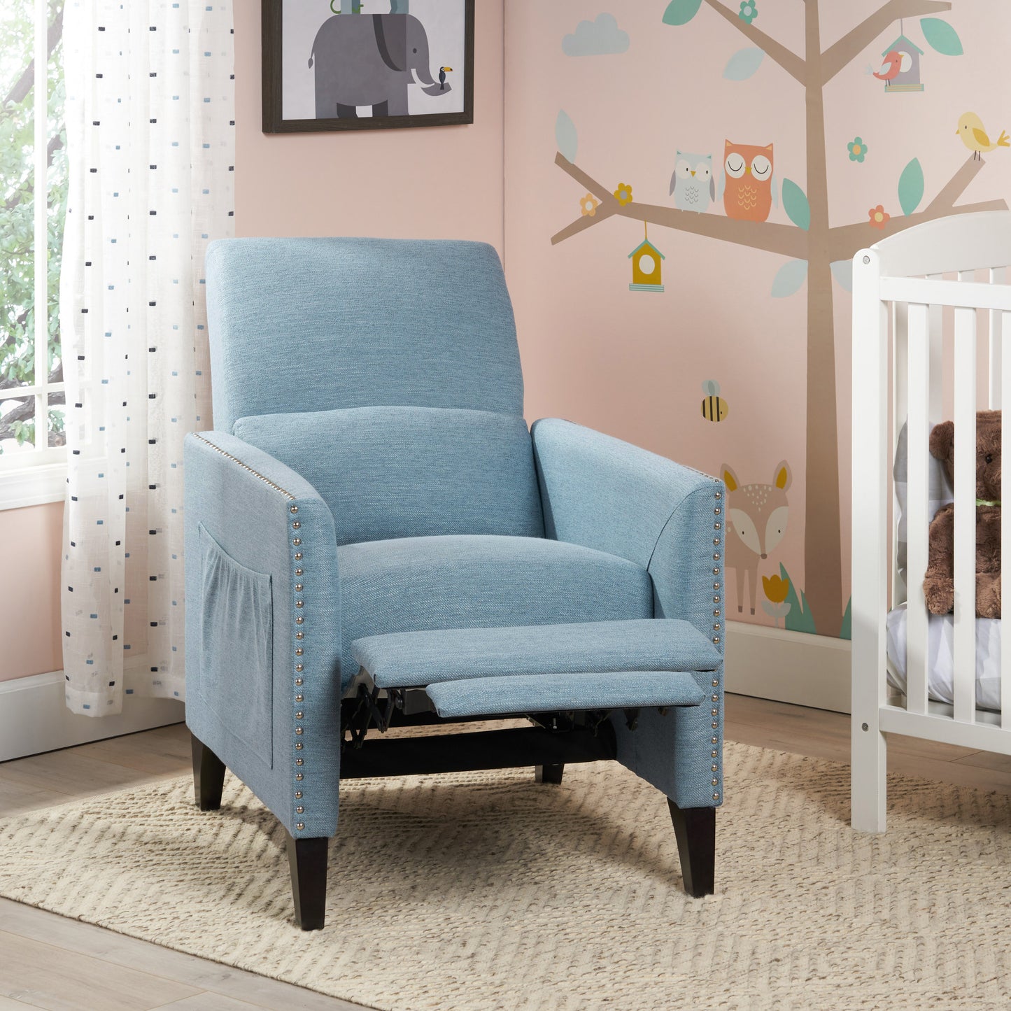 Light Blue Fabric Push-Back Recliner - Contemporary Style