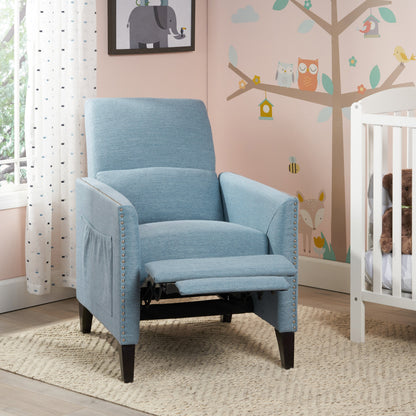 Light Blue Fabric Push-Back Recliner - Contemporary Style