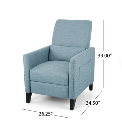 Light Blue Fabric Push-Back Recliner - Contemporary Style