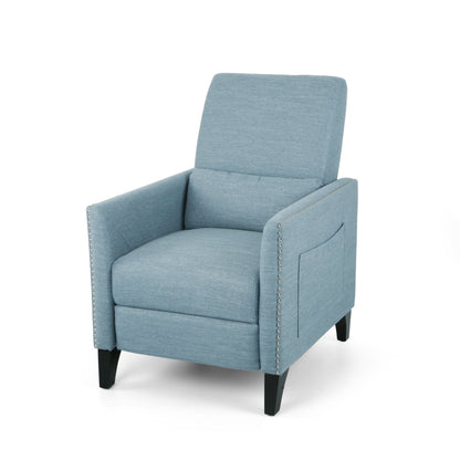 Light Blue Fabric Push-Back Recliner - Contemporary Style