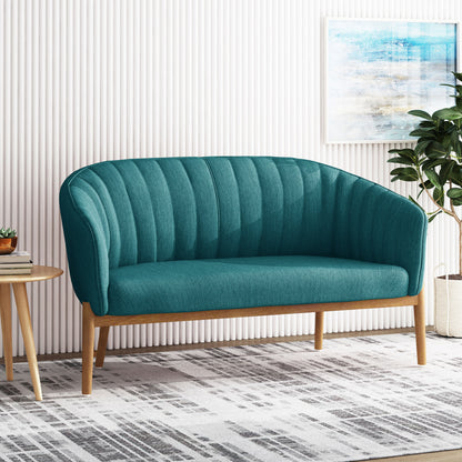 Teal Fabric Loveseat - Cozy Mid-Century Style
