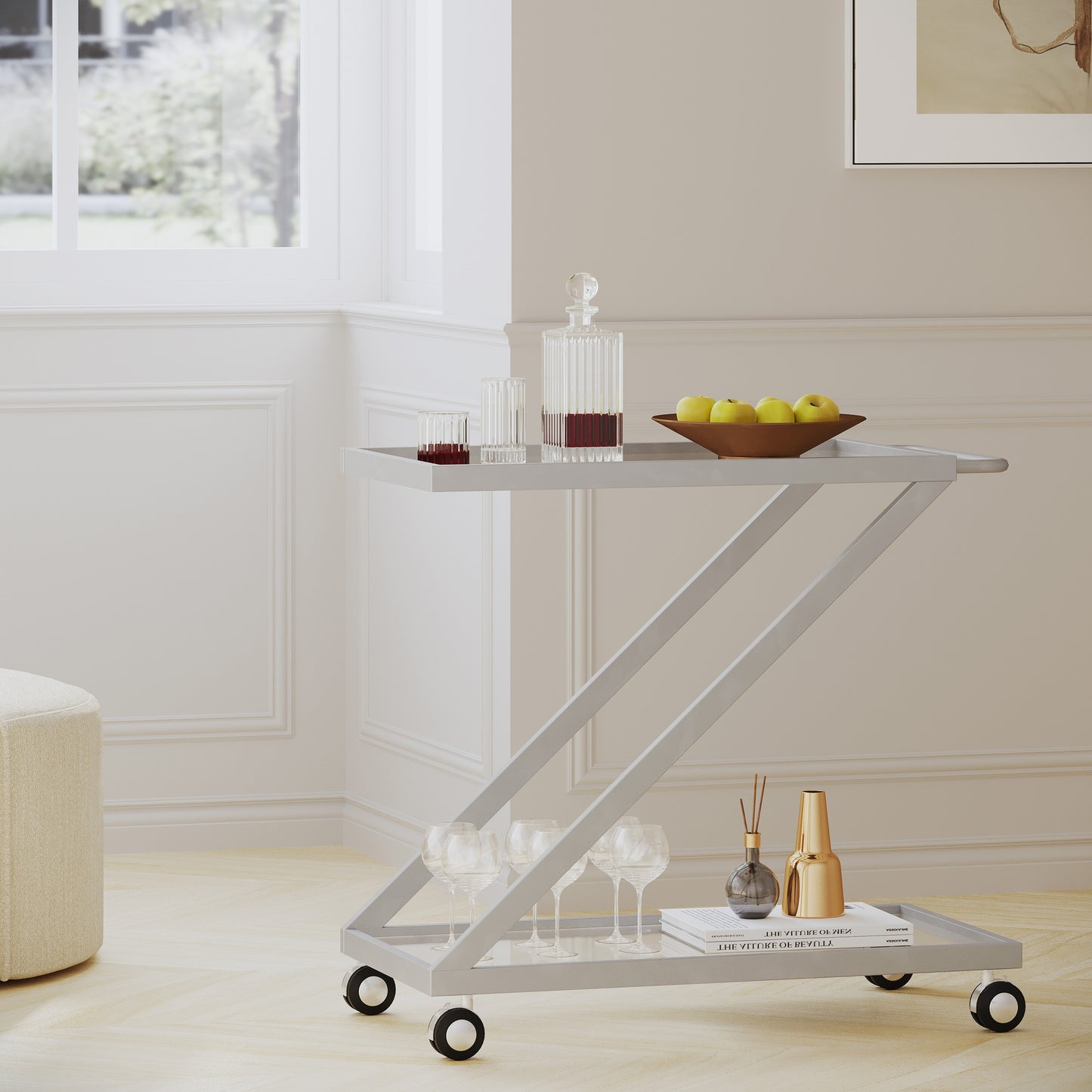 BAR CART, Iron Base & Tempered Glass