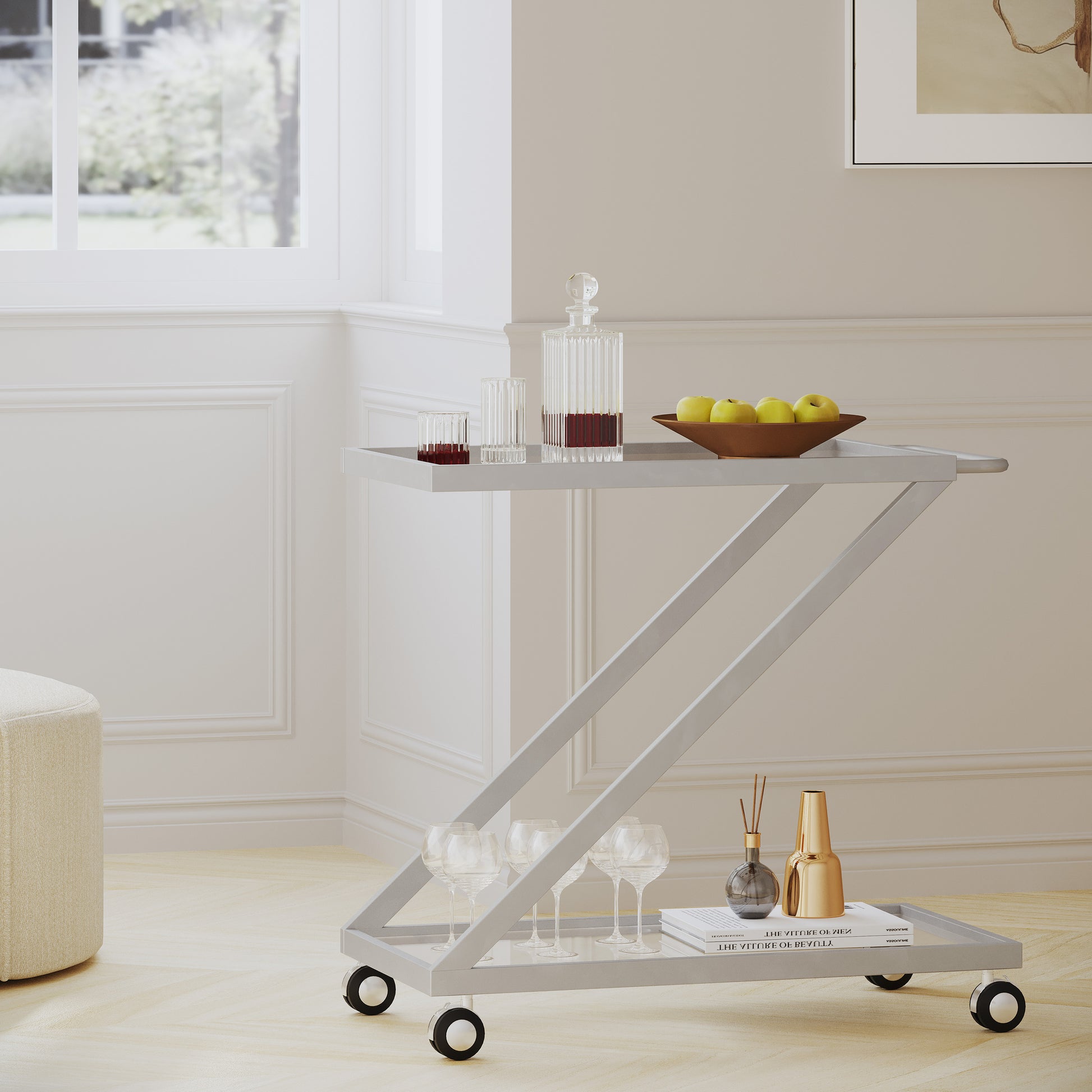 BAR CART, Iron Base & Tempered Glass
