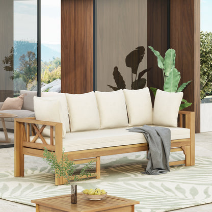 Teak Rattan Full Size Sofa Bed - Outdoor Daybed