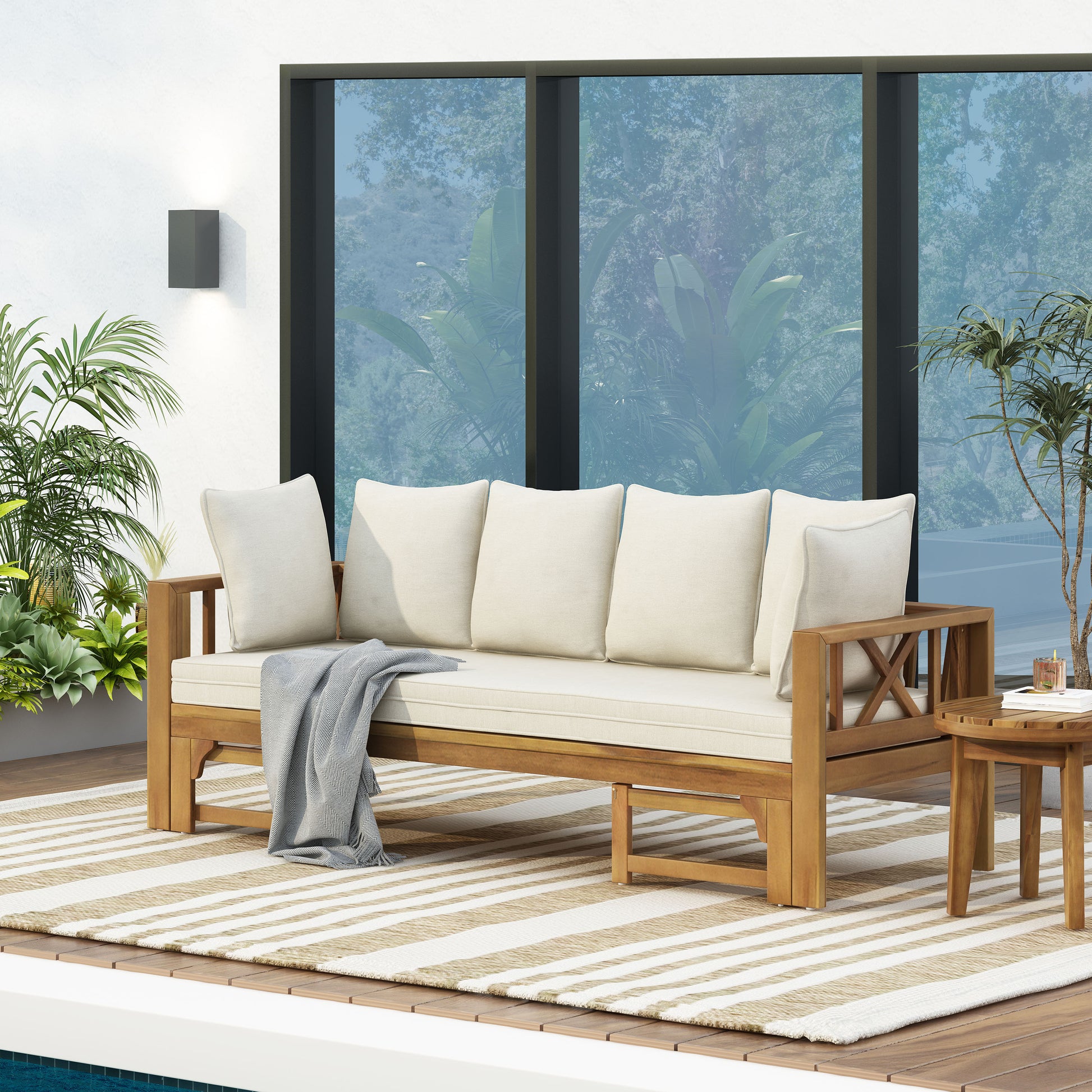 Teak Rattan Full Size Sofa Bed - Outdoor Daybed