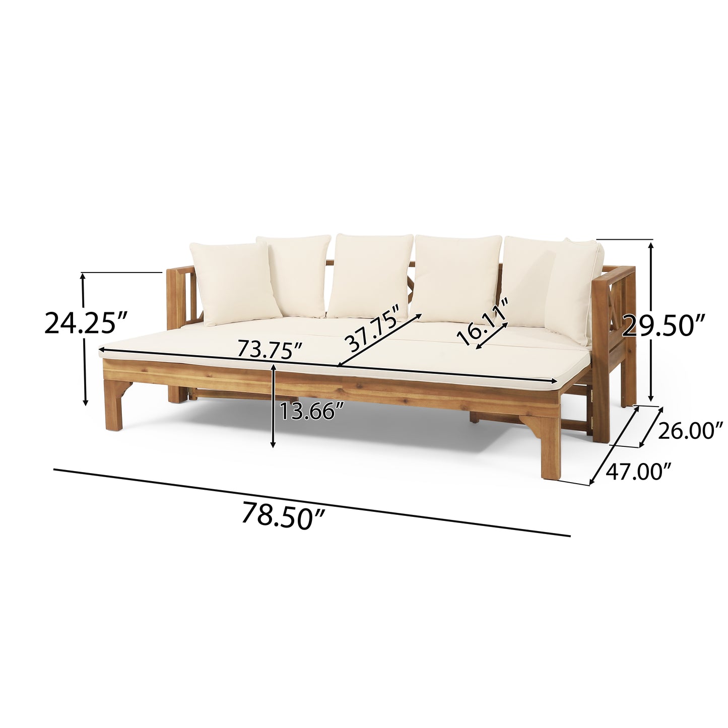 Teak Rattan Full Size Sofa Bed - Outdoor Daybed