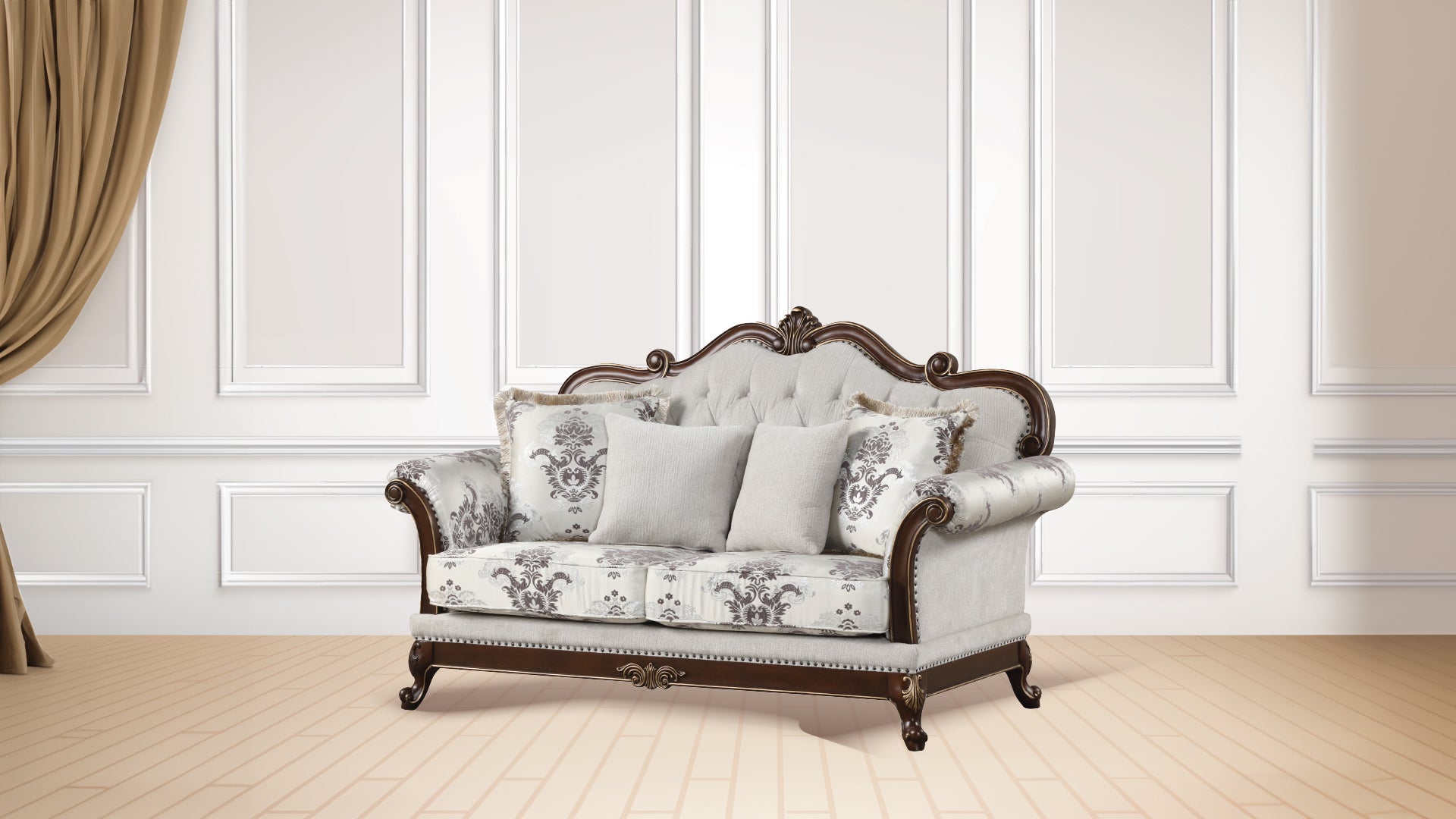Ivory Polyester Wood Loveseat - 37" Primary Living Space for Living Room