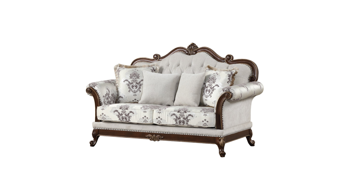 Ivory Polyester Wood Loveseat - 37" Primary Living Space for Living Room